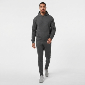 Ensemble de survêtement gris à capuche pour homme, couleur unie, décontracté, respirant, en coton, sweat-shirt et pantalon, coupe classique - Product Image 3