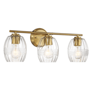 Lampada da Bagno a Tre Luci in Ottone Satinato, Applique da Parete con Vetro Trasparente Sopra lo Specchio, Illuminazione per Bagno - Product Image 3