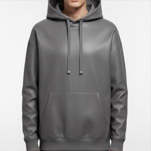 Sweat à capuche unisexe en cuir pour homme, couleur unie, style vintage, en cuir véritable de qualité supérieure, tendance - Product Image 6