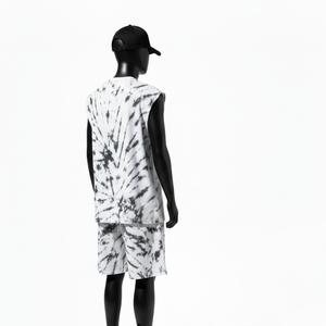 Ensemble de shorts sans manches pour homme 100% coton, jersey de coton premium, noir et blanc, tie-dye, logo imprimé personnalisé, tissu respirant - Product Image 5