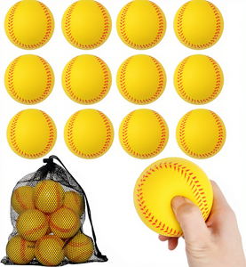 WARPRO INDUSTRY Durable Soft Yellow Left-handed 9 Inch Bamboo/<b>Plastic</b> Training Softballs 1PC <b>Mesh</b> Bag Outdoor Sports Practice - Product Image 4