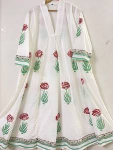 <b>White</b> Floral Dot Print Casual <b>Maxi</b> Dress V Neck a Line Sleeveless Chiffon 100% Cotton Breathable Summer Wear - Product Image 4