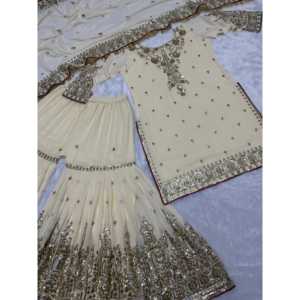 Beautiful <b>Sharara</b> & Dupatta Set with Embroidery & Sequins Work 2XL Size Top - Product Image 2