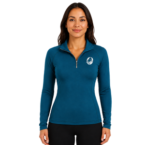 Women’s Teal <b>Blue</b> Horse Riding <b>Base</b> <b>Layer</b> Long Sleeve Equestrian Training Shirt Quarter Zip Stretch Breathable Performance Top - Product Image 1
