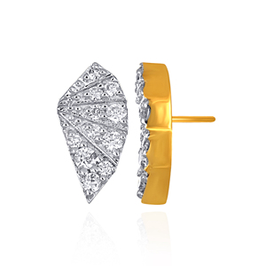 14K Yellow Gold Abstract Leaf <b>Stud</b> <b>Earrings</b> with Round Lab Grown Diamonds Contemporary Fine Jewelry for Women - Product Image 4