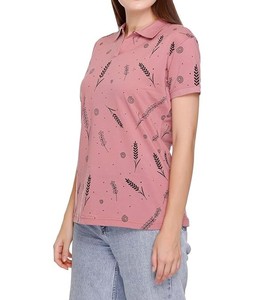 Polo pour femme rose imprimé, manches courtes, tricoté, décontracté, avec logo personnalisé, service OEM, meilleure qualité - Product Image 2