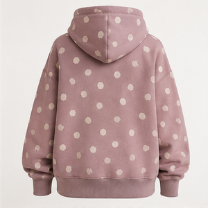 Customize Muted Mauve Womens Oversized Cozy Medium Irregular Polka Dot Pullover <b>Hoodie</b> <b>Sherpa</b>-Back Cotton Fleece - Product Image 4