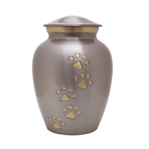 Modern Silver & Gold Brass Pet Cremation Urn Handcrafted Engraved Paw Prints Pet <b>Memorial</b> <b>Box</b> - Product Image 1