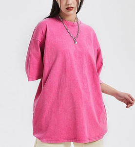 T-shirts décontractés vintage pour femmes grandes tailles, délavés à l'acide, en coton épais de haute qualité, respirants, avec logo personnalisé - Product Image 4