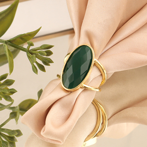 18k Gold Plated Brass Wholesale jewelry Gemstone Green Black Onyx <b>Rings</b> Double open Band <b>Adjustable</b> <b>Ring</b> Gift For Birthday Party - Product Image 4