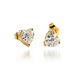 Pink Moissanite <b>Heart</b> Stud <b>Earrings</b> <b>Gold</b> Plated Romantic Bridal Wedding <b>Earrings</b> for Women Sparkling Jewelry Anniversary Gift - Product Image 3