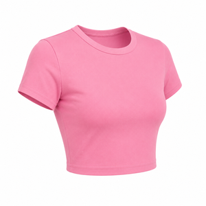 Camiseta Corta para Mujer, Cuello Redondo, Ecológica, 100% Algodón Jersey, Corte Ajustado, Estilo Minimalista, Blusa Informal de Verano para Hacer Ejercicio - Product Image 4