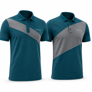 Polo de Manga Corta Color Verde Azulado para Hombre con Raya Diagonal Gris, Logotipo Personalizado en el Frente, Tejido Transpirable de Algodón, Estilo Casual - Product Image 4