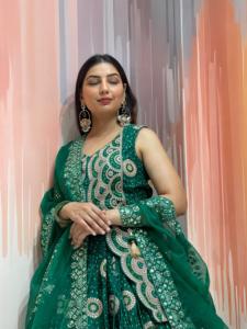 Luxury Dola Silk Long Shrug Style Chaniya Choli With Organza <b>Tissue</b> Dupatta Designer <b>Wedding</b> Wear Women Set - Product Image 3