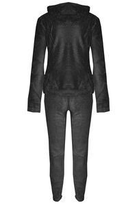 Ensemble de survêtement en velours personnalisé pour femme, grande taille, avec sweat à capuche zippé et pantalon de jogging, motif uni, 2 pièces, hauts courts, imperméable – Vente chaude - Product Image 2