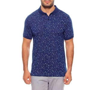 Chemise de golf pour homme de qualité supérieure, imprimée numériquement sur le devant, bleu marine royal, motif paisley, 100% coton, anti-rétrécissement, 180g, manches courtes, été - Product Image 1