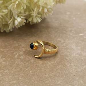 SHYAM JEWELRS Mystic Black Onyx Crescent Moon <b>Ring</b> 14K Gold Plated Brass <b>Adjustable</b> Celestial Jewelry Boho & Hippie Unisex - Product Image 3