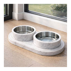 Comederos de Piedra Natural de Travertino Tallado de Lujo, Ecológicos, Duraderos y de Primera Calidad para Perros y Gatos, Opciones Personalizables, Diseño Moderno - Product Image 1