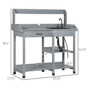 Tavolo da Giardino Grigio con Lavello Rimovibile e Rubinetto per Hotel, Centri Commerciali, Parchi, Patii - Materiali Durevoli in Acciaio, Rattan e Legno - Product Image 4