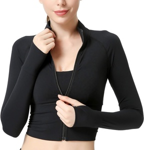 Wholesale Full <b>Zip</b> Workout Jacket for Women Long Sleeve Slim Fit Running Sports Crop <b>Top</b> Activewear Yoga Gym <b>Top</b> - Product Image 4