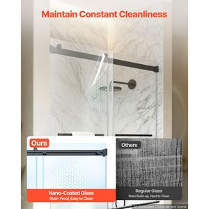Porte de douche coulissante sans cadre 60"W x 60"H noire en verre trempé transparent de 5/16" pour baignoire à double coulissement - Product Image 5