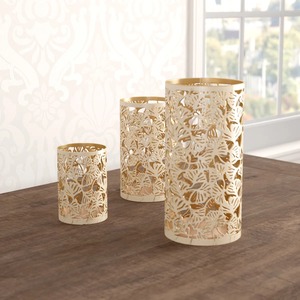 เชิงเทียนทองเหลืองทรงกระบอกพร้อมลวดลายใบไม้แบบไดคัทสำหรับตกแต่งบ้าน - Product Image 1