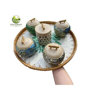 Tarros de Almacenamiento de Bambú Hechos a Mano con Tapa Decorativa de Madreperla, Recipientes para Dulces y Semillas, para Regalo y Uso Doméstico - Product Image 1
