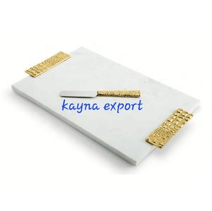 Plateau en marbre blanc Kayna Export avec bords dorés et motif floral pour ensemble de boîtes à thé, à prix abordable, plateau en marbre artisanal - Product Image 6