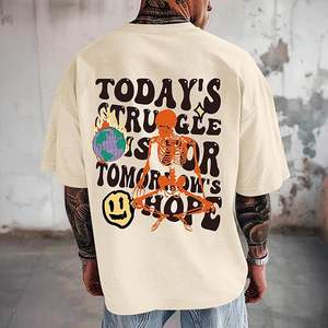 T-shirt graphique pour homme, imprimé lettres, style vintage, décontracté, coupe ample, streetwear rétro - Product Image 1