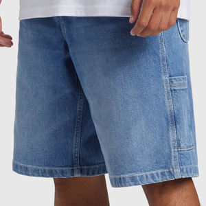 Shorts cargo en jean pour homme, taille mi-haute, fermeture boutonnée, style décontracté, 100 % coton tissé, respirant, couleur unie, coupe Bermuda - Product Image 2