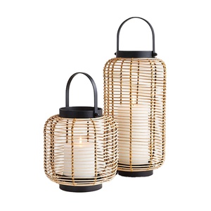 Best Seller <b>Set</b> of 2 Handmade Luxury Rattan <b>Lanterns</b> Modern Decorative Rectangle Design Weddings Vintage Style Candle Holder - Product Image 1