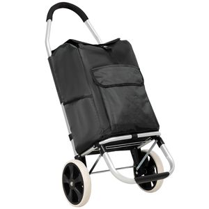 Carrello della spesa pieghevole nero con ruote, borsa rimovibile in tessuto Oxford impermeabile, carrello per la spesa pratico - Product Image 6