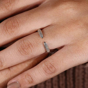 14K Solid Gold Open Cuff Wedding Ring Lab Grown Diamond Anniversary Band Minimalist Open <b>Gap</b> Stackable for Women - Product Image 2