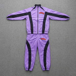 Ensemble de survêtement sportif pour homme violet avec rayures noires, impression numérique, polyester tricoté respirant, vêtements d'hiver - Product Image 1