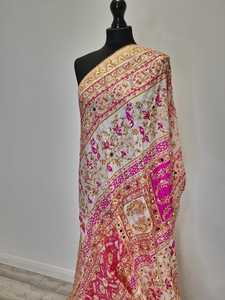 Ethnic Handmade <b>Silk</b> Banjara Shawl Women's Floral Print Long <b>Scarf</b> With Mirror Work All Seasons Fashion Accessory Custom Colors - Product Image 2
