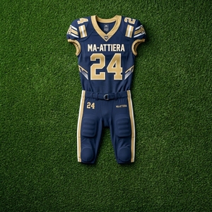 Ensemble de maillot et pantalon de football américain personnalisé bleu marine et or, vêtements de sport d'équipe, fabricant en gros - Product Image 6