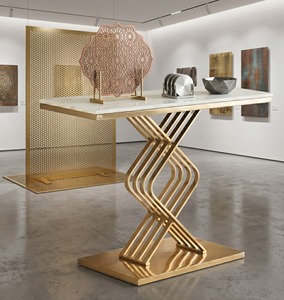 Mesa Auxiliar Geométrica de Diamante, Mesa de Centro de Lujo con Marco de Metal Dorado y Mármol Sintético, Decorativa para Sala de Estar y Esquina de Sofá - Product Image 4