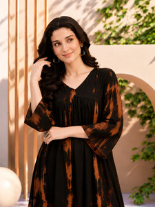 Vestido largo bohemio para mujer con cuello en V, manga acampanada, cintura imperio, teñido anudado, informal, de verano, corte A - Product Image 3