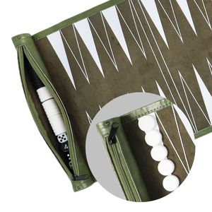 AQDAS INDUSTRIES Foldable <b>Backgammon</b> <b>Set</b> Green White Triangles Storage Zipper Pocket Outdoor Unisex Playing Game Customized Logo - Product Image 1