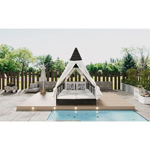 Crema per esterni Daybed Patio divano schienale regolabile doppio lettino 4 cuscini tende per giardino balcone spiaggia - Product Image 3