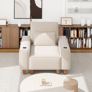 Poltrona Singola Moderna e Accogliente in Ciniglia con Seduta Profonda, Portabicchieri in Acciaio Inox Spazzolato, Cuscino Decorativo, Sedia d'Accento per Soggiorno - Product Image 2