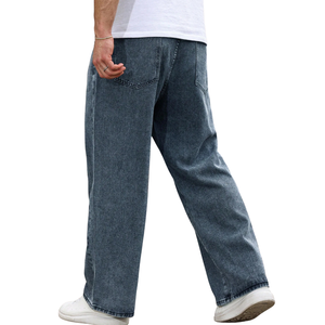 Jean en denim délavé bleu vintage pour homme, coupe ample, jambe large, décontracté, 100 % coton, séchage rapide, respirant, taille mi-haute, usage quotidien - Product Image 2