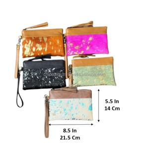 New Boho Metallic Genuine Cowhide Leather Wristlet <b>Purse</b> for Women Hair-on Hide Zipper Clutch Wallet Cards & Cash Organizer - Product Image 2