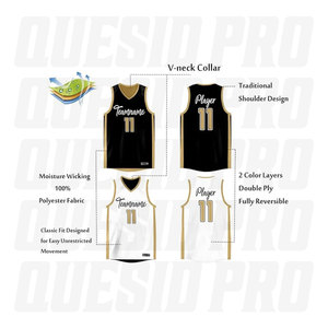 Maillot de basketball personnalisé pas cher, sublimation, entraînement, OEM/ODM, nom et numéro brodés, séchage rapide, maille respirante, vêtements de sport de basketball - Product Image 2