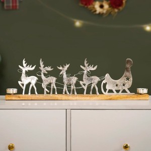 Christmas Reindeer Sleigh Candle <b>Holder</b> Set – Metal Deer & Santa Sleigh <b>Tealight</b> Stand for Table Centerpiece & Home Decor - Product Image 4