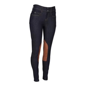 Pantalon d'équitation en jean pour femme, taille haute, avec empiècements en daim antidérapants aux genoux, idéal pour l'été, modèle plat ODM - Product Image 1