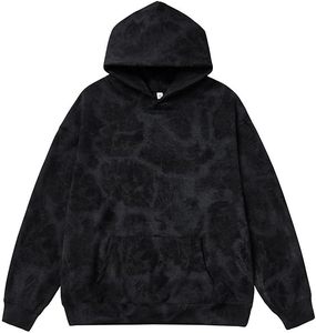 เสื้อฮู้ดดี้โอเวอร์ไซส์แบบขายส่ง ผ้าคอตตอนผสมเนื้อผ้าแบบแอซิดวอช ทรงพูลโอเวอร์ หนานุ่ม สไตล์เรโทร สีดำ มีฮู้ด รับสกรีนโลโก้ - Product Image 1