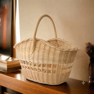 Cesta de Almacenamiento Ovalada de Ratán Natural Ecológica con Asa, Moderna y Multiusos para Ordenar y Organizar - Product Image 3