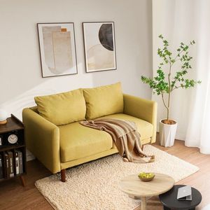 55.5\" Linen Round Arm Apartment Loveseat for Living Room Sofas - Product Image 1
