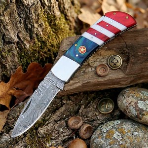 High Quality Damascus Steel Clip Point Straight Edge EDC Hunting Folding <b>Knife</b> Back Lock Mechanism Black <b>Handle</b> OEM ODM - Product Image 5